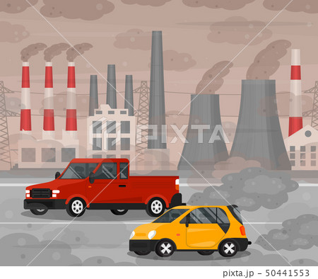 Cartoon Car Air Pollution Concept Card Poster. Vector Cartoon Car Air Pollution Concept Card Poster. Vector 50441553