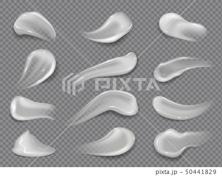 Cream smears. White cosmetic lotion isolated drops, creamy body gel, skin care facial cream. Vector 50441829