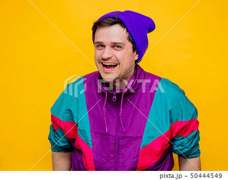 Funny style white man in 90s jacket and hat 50444549