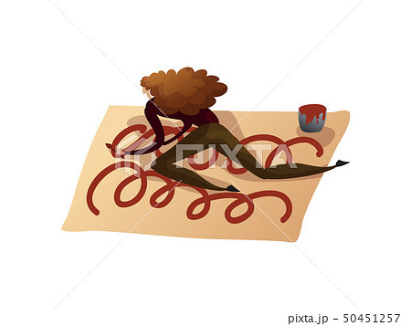 Artist draws on the drawing paper from a can of paint. Woman on the floor. Vector illustration Artist draws on the drawing paper from a can of paint. Woman on the floor. Vector illustration 50451257