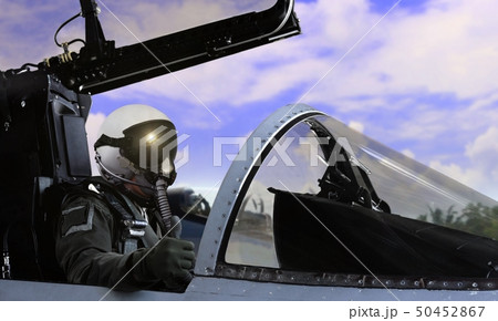 Fighter pilot getting ready to take off 50452867