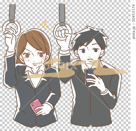 電車内 口臭くさい 男性 女性のイラスト素材