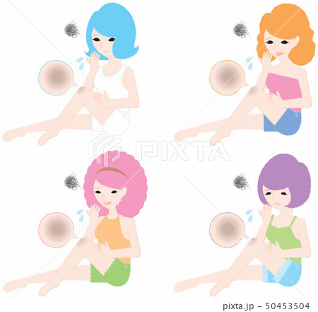 膝の黒ずみに悩む若い女性達 膝の黒ずみに悩む若い女性達 50453504