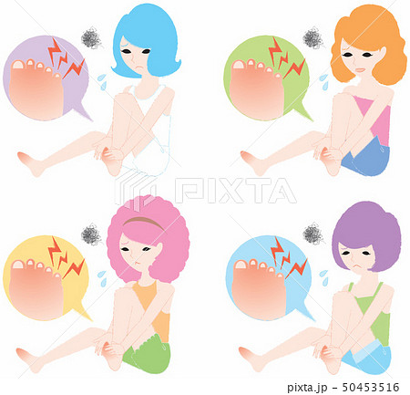 足先が霜焼けになり悩む女性達 足先が霜焼けになり悩む女性達 50453516