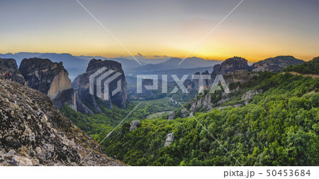 Panoramic view of the monasteries of Meteora at Panoramic view of the monasteries of Meteora at 50453684