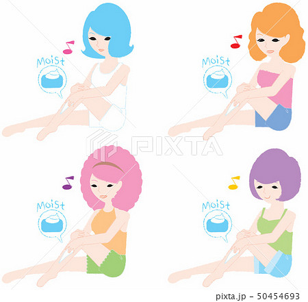 クリームで膝のケアをする女性達のイラスト素材