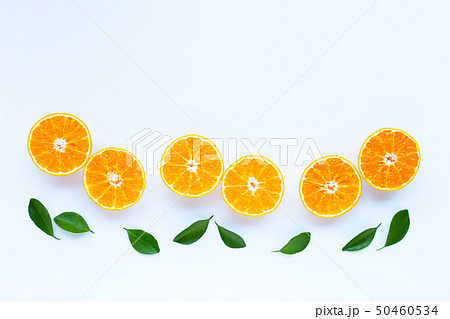 High vitamin C, Orange fruits with leaves on white 50460534