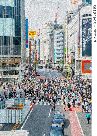 東京都 渋谷スクランブル交差点のイラスト素材