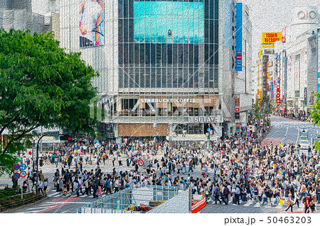 東京都 渋谷スクランブル交差点のイラスト素材