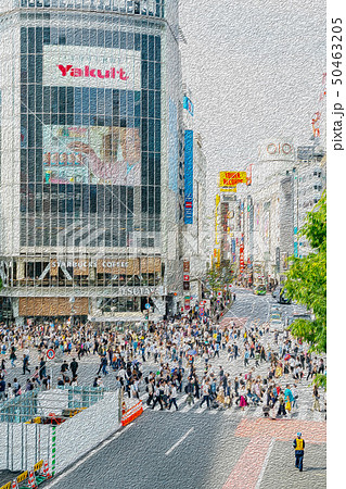 東京都 渋谷スクランブル交差点のイラスト素材