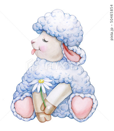 Cute happy sheep cartoon, isolated on white. 50465854