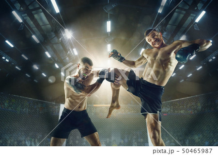 Two professional boxers boxing on the ring Two professional boxers boxing on the ring 50465987