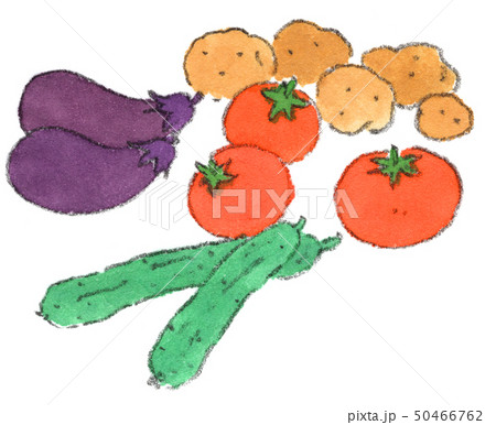 夏野菜 ナス トマト キュウリ ジャガイモ 草花や暮らしの手描きイラストやデザイン素材 ほっこりデザイン