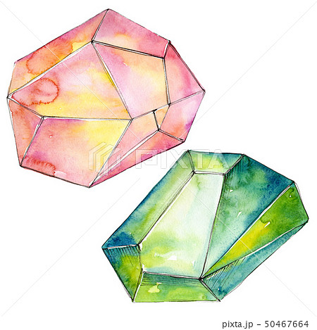 Colorful diamond rock jewelry minerals. Watercolor background set. Isolated crystal illustration 50467664