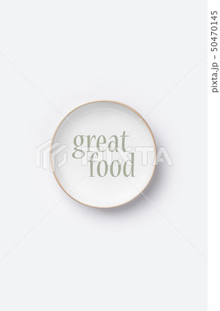Empty white plate on white background, top view 50470145