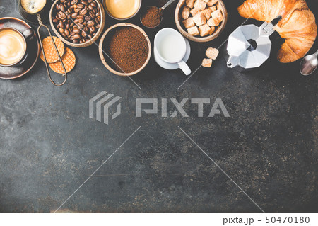 Coffee composition on dark background. flat lay 50470180