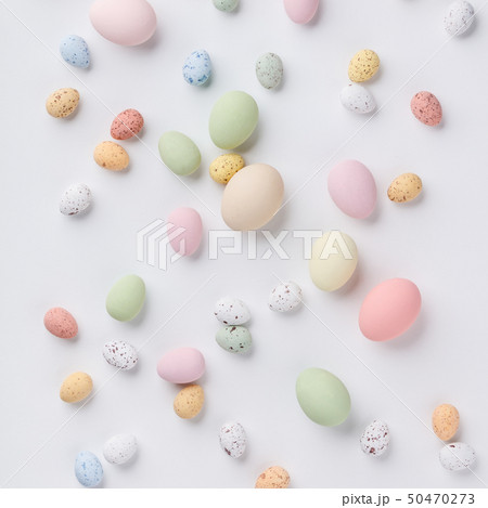 Easter composition on white backgrount, top view Easter composition on white backgrount, top view 50470273