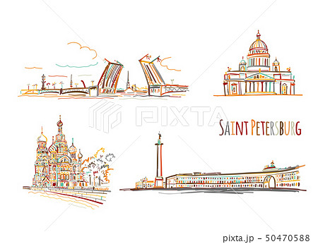 Symbols of Saint Petersburg, Russia. Sketch for your design 50470588