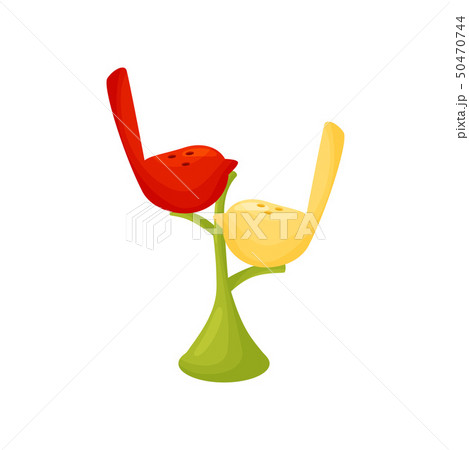 Stylish salt and pepper shaker in the form of nightingales on the tree. Vector illustration. 50470744