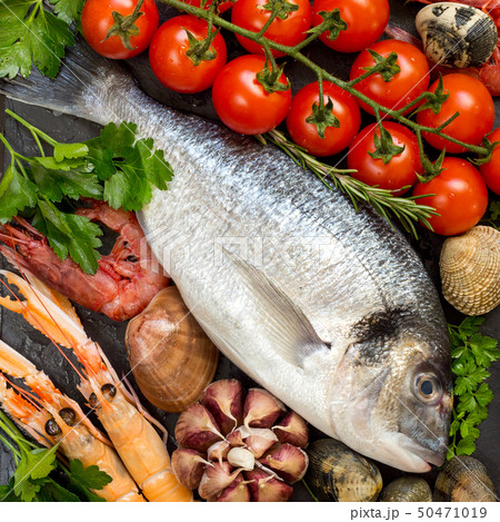 Fresh dorado fish and seafood 50471019