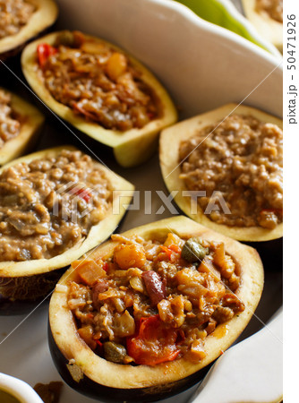 Stuffed eggplant before the oven 50471926