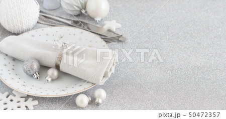 Silver Christmas Table Setting Silver Christmas Table Setting 50472357