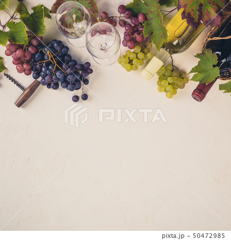 Wine composition on rustic background, flat lay, top view Wine composition on rustic background, flat lay, top view 50472985
