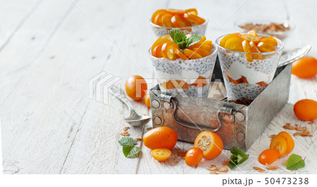 Chia pudding parfait with kumquat Chia pudding parfait with kumquat 50473238
