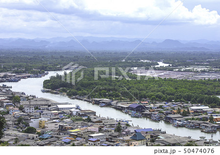 The point of view of Cityscape and a boat parked 50474076