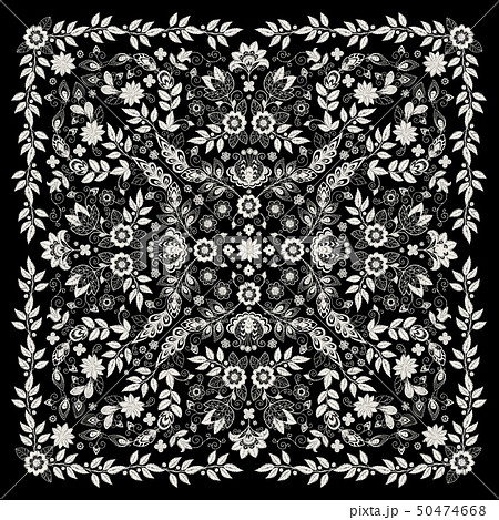 Vector ornament Embroidery floral Bandana Print, silk neck scarf or kerchief square pattern design 50474668