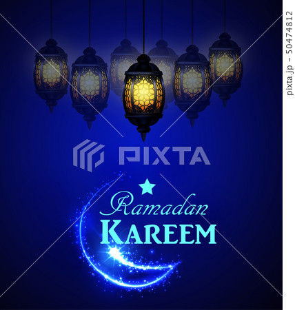 Ramadan greeting card on blue background Ramadan greeting card on blue background 50474812
