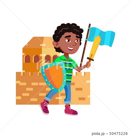 Black, Afro American Child Boy Cartoon Isolated Vector Illustration 50475226
