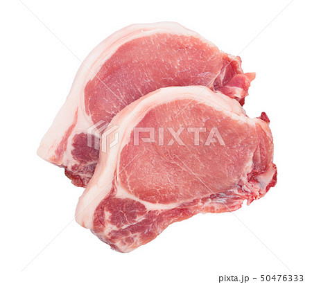 sliced raw pork meat isolated on white background. Top view. Flat lay 50476333