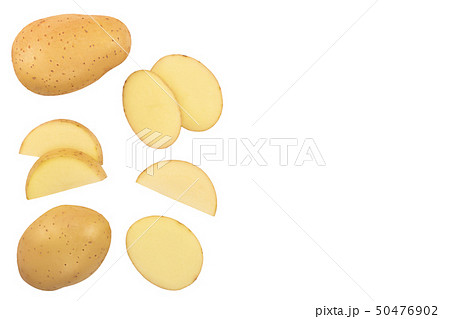 Young potato isolated on white background. Harvest new. Top view. Flat lay, Set or collection Young potato isolated on white background. Harvest new. Top view. Flat lay, Set or collection 50476902