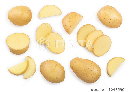 Young potato isolated on white background. Harvest new. Top view. Flat lay, Set or collection Young potato isolated on white background. Harvest new. Top view. Flat lay, Set or collection 50476904