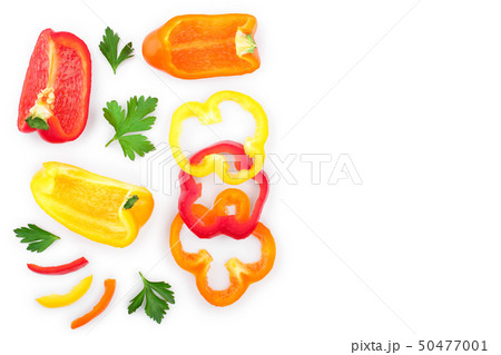 yellow orange and red sweet bell pepper isolated on white background with copy space for your text yellow orange and red sweet bell pepper isolated on white background with copy space for your text 50477001
