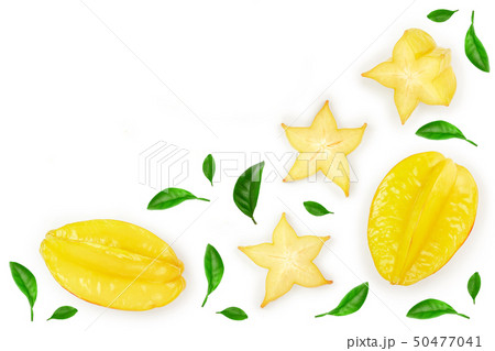 Carambola or star-fruit isolated on white background. Top view. Flat lay Carambola or star-fruit isolated on white background. Top view. Flat lay 50477041