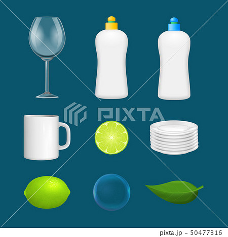 Realistic Detailed 3d Clean Dishes and Glassware Icon Set. Vector 50477316