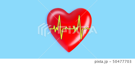 healthcare and medicine concept. close up of red heart with ecg line on blue background. 50477703