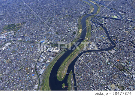 荒川緑地中流／岩淵水門上空、東京と埼玉県境 50477874