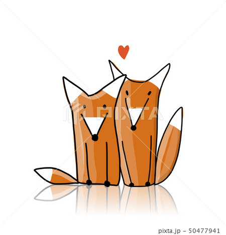 Couple of cute foxes, sketch for your design 50477941