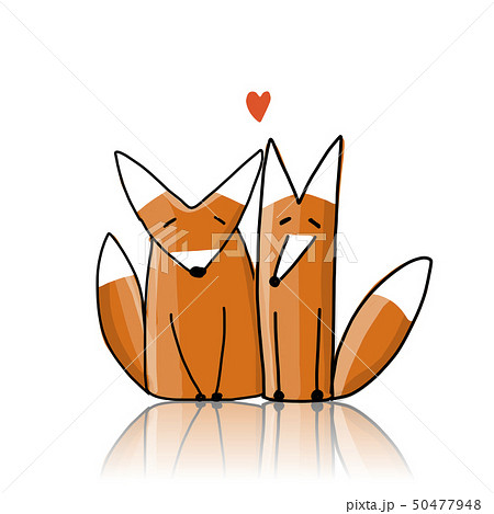 Couple of cute foxes, sketch for your design 50477948
