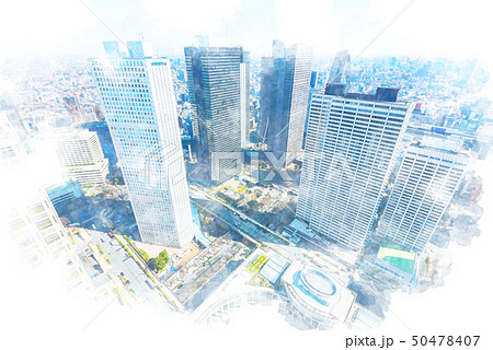 東京の都市風景 水彩画風のイラスト素材 [50478407] - PIXTA