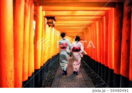 Traveler in Fushimi Inari Shrine, Kyoto, Japan Traveler in Fushimi Inari Shrine, Kyoto, Japan 50480491