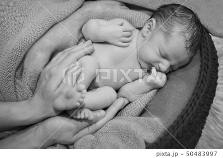 naked newborn baby sleeping curled up in a ball naked newborn baby sleeping curled up in a ball 50483997