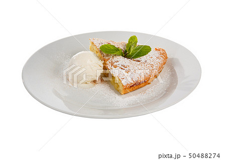 apple pie with ice cream isolated white 50488274