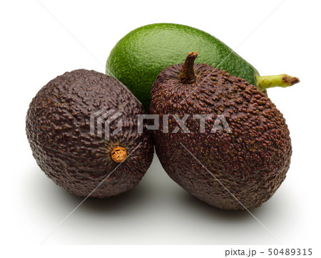 Fresh green and ripe avocados isolated on white 50489315