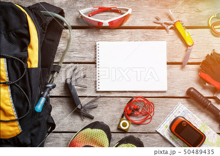 Set of things and tourist equipment for travel and Set of things and tourist equipment for travel and 50489435