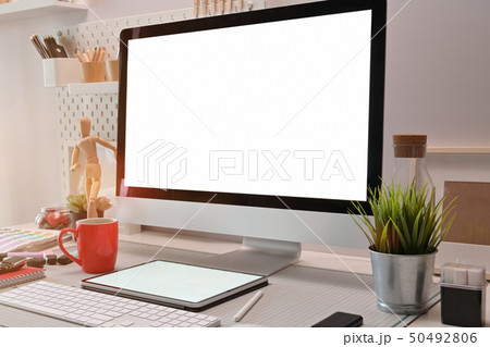 Home office interior with office supplies and 50492806