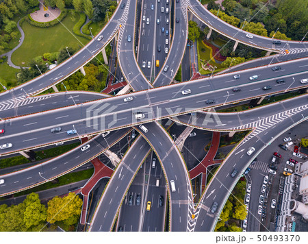 Aerial view of highway junctions shape letter x Aerial view of highway junctions shape letter x 50493370
